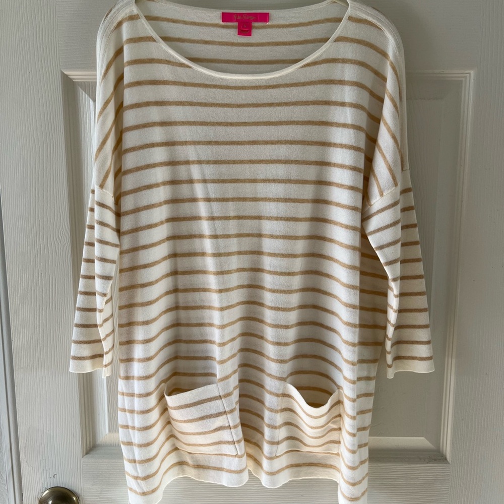 Lilly Pulitzer Elba Striped White & Gold Women's Sweater